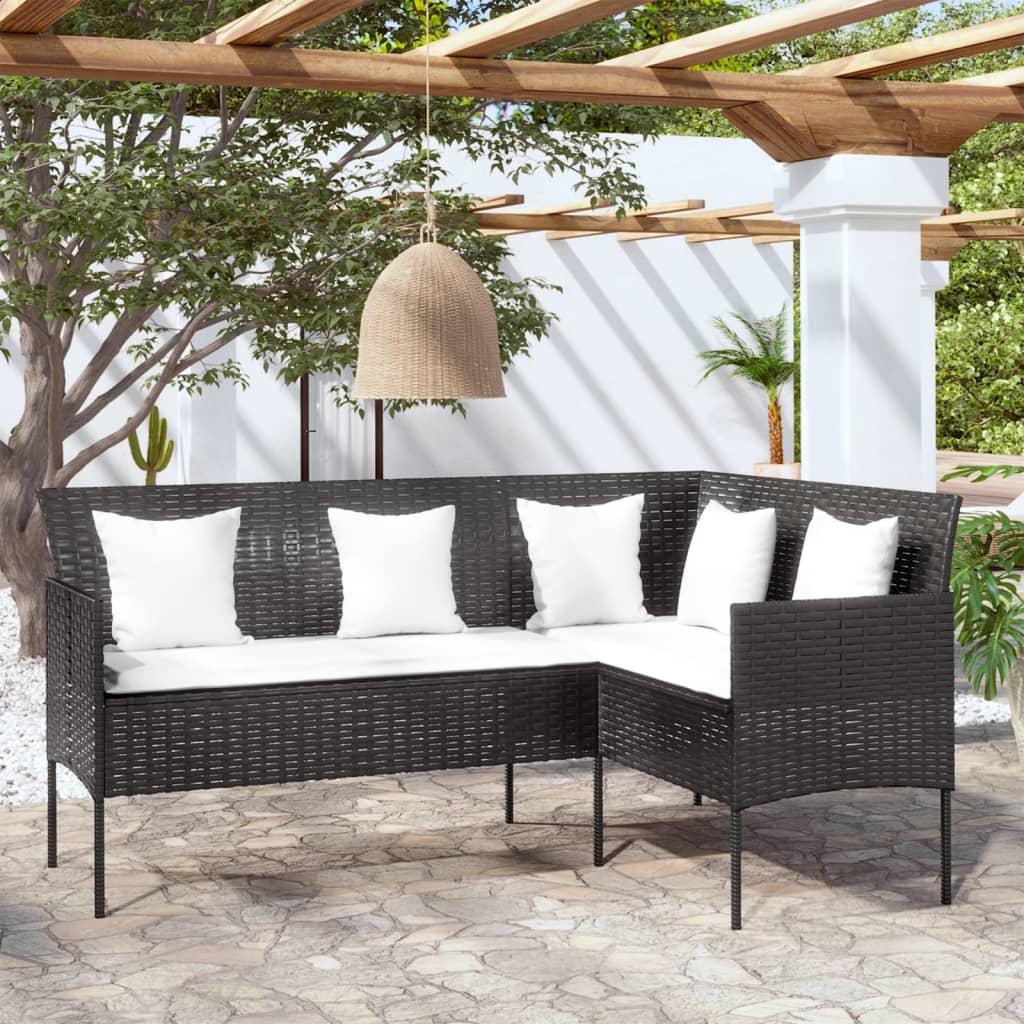 vidaXL Sofa in L-Form mit Kissen Poly Rattan Schwarz