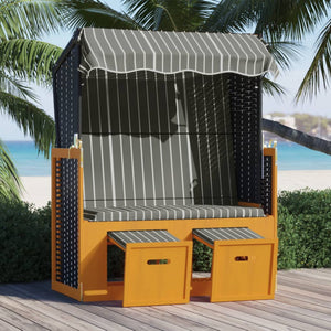 Strandkorb mit Dach Poly Rattan und Massivholz Schwarz & Grau