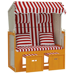 Strandkorb mit Kissen Poly Rattan und Massivholz Rot & Weiß