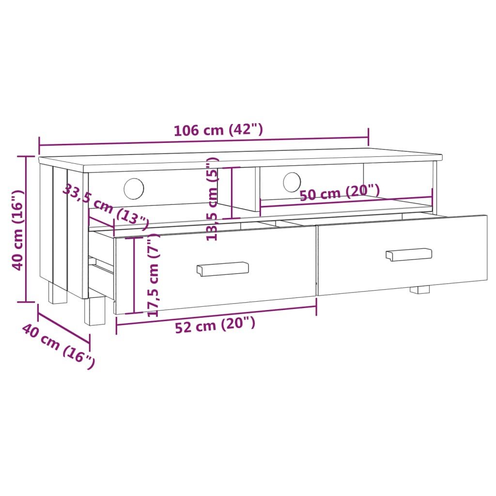 vidaXL TV-Schrank HAMAR Hellgrau 106x40x40 cm Massivholz Kiefer