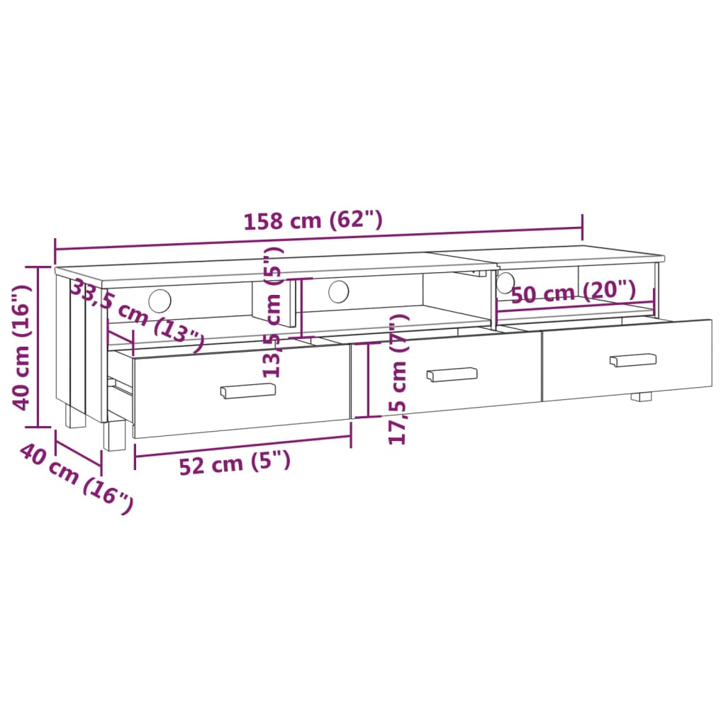 vidaXL TV-Schrank HAMAR Weiß 158x40x40 cm Massivholz Kiefer