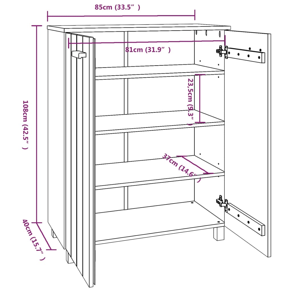 vidaXL Schuhschrank HAMAR Honigbraun 85x40x108 cm Massivholz Kiefer