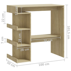 Bartisch mit Regal Sonoma-Eiche 100x50x101,5 cm Holzwerkstoff Stilecasa