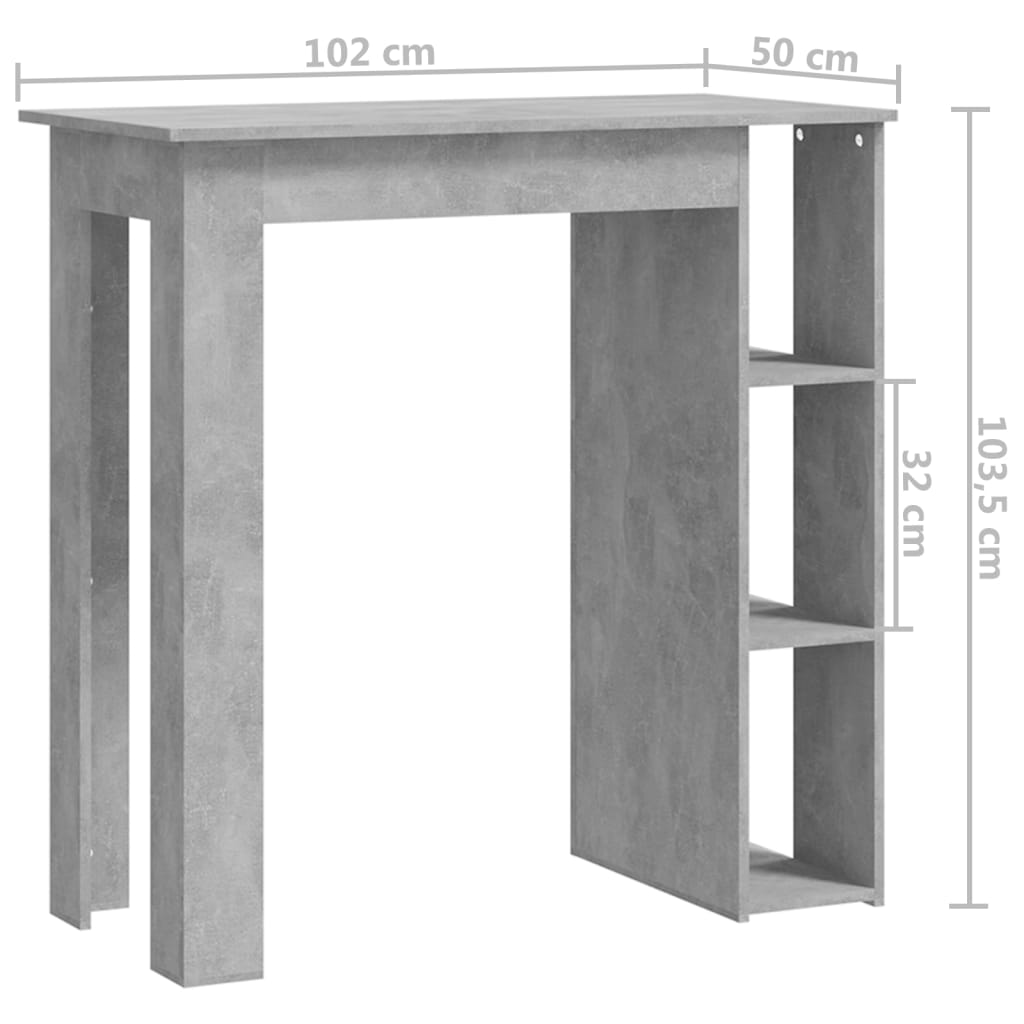 Bartisch mit Regal Betongrau 102x50x103,5 cm Holzwerkstoff