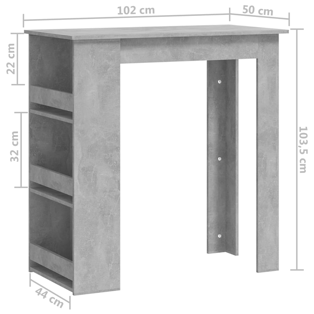 Bartisch mit Regal Betongrau 102x50x103,5 cm Stilecasa