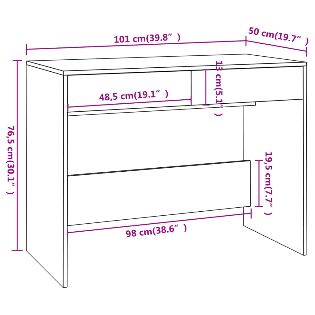 vidaXL Schreibtisch Weiß 101x50x76,5 cm Holzwerkstoff