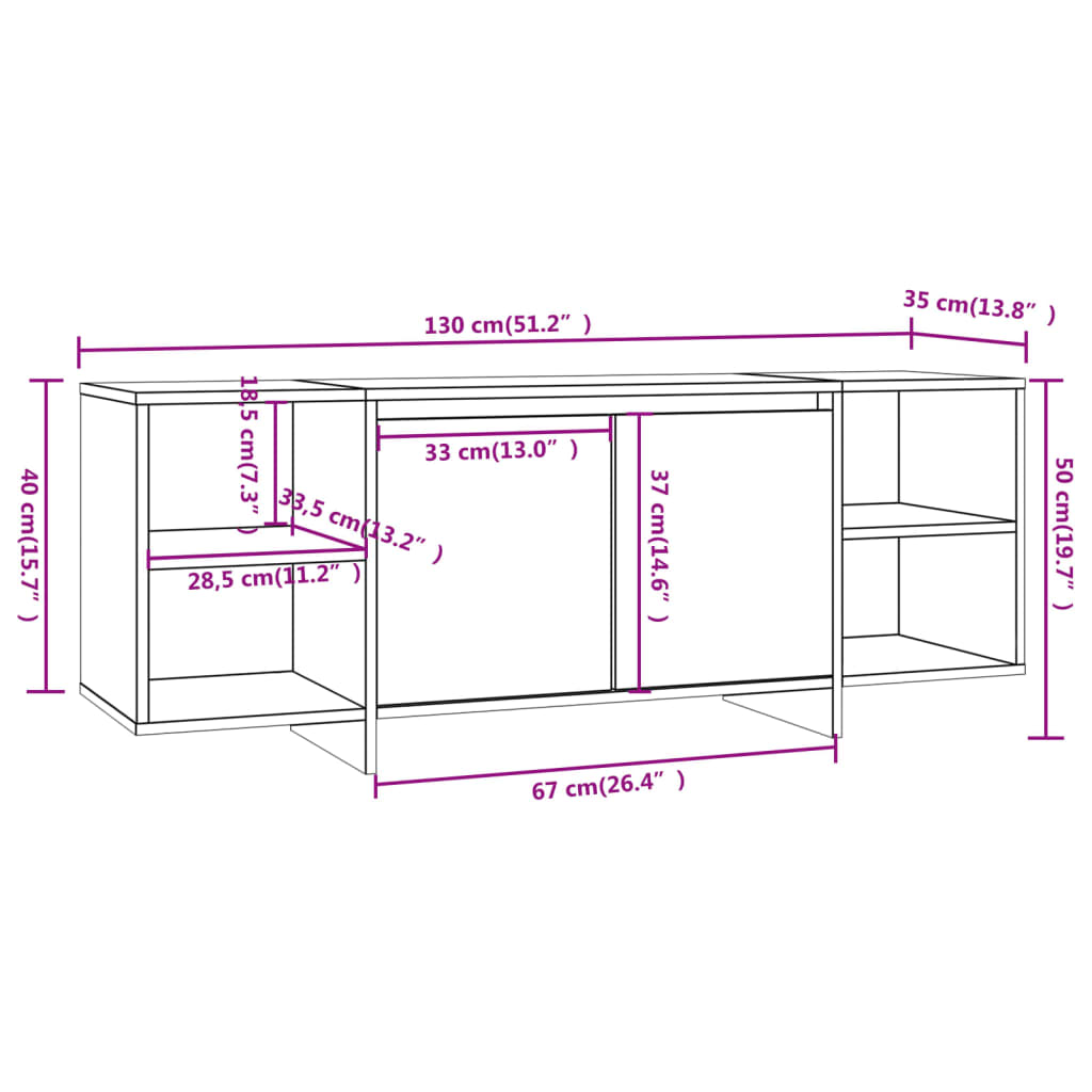 vidaXL TV-Schrank Sonoma-Eiche 130x35x50 cm Holzwerkstoff