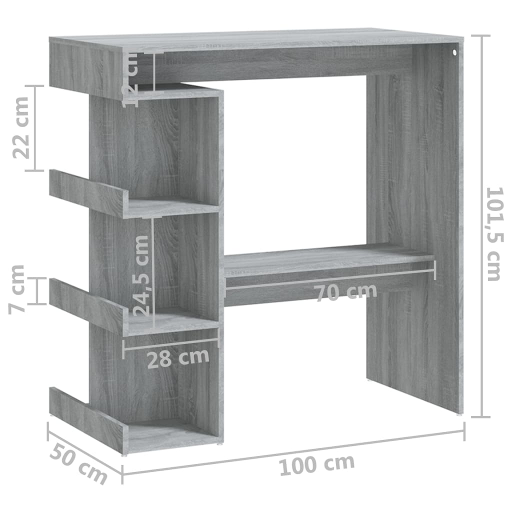 Bartisch mit Regal Grau Sonoma 100x50x101,5 cm