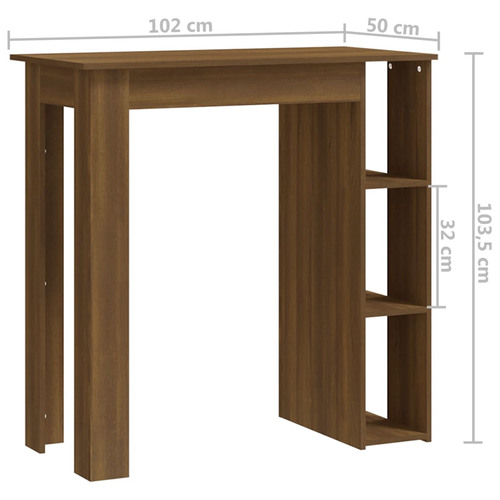 Bartisch mit Regal Braun Eiche 102x50x103,5 cm Holzwerkstoff