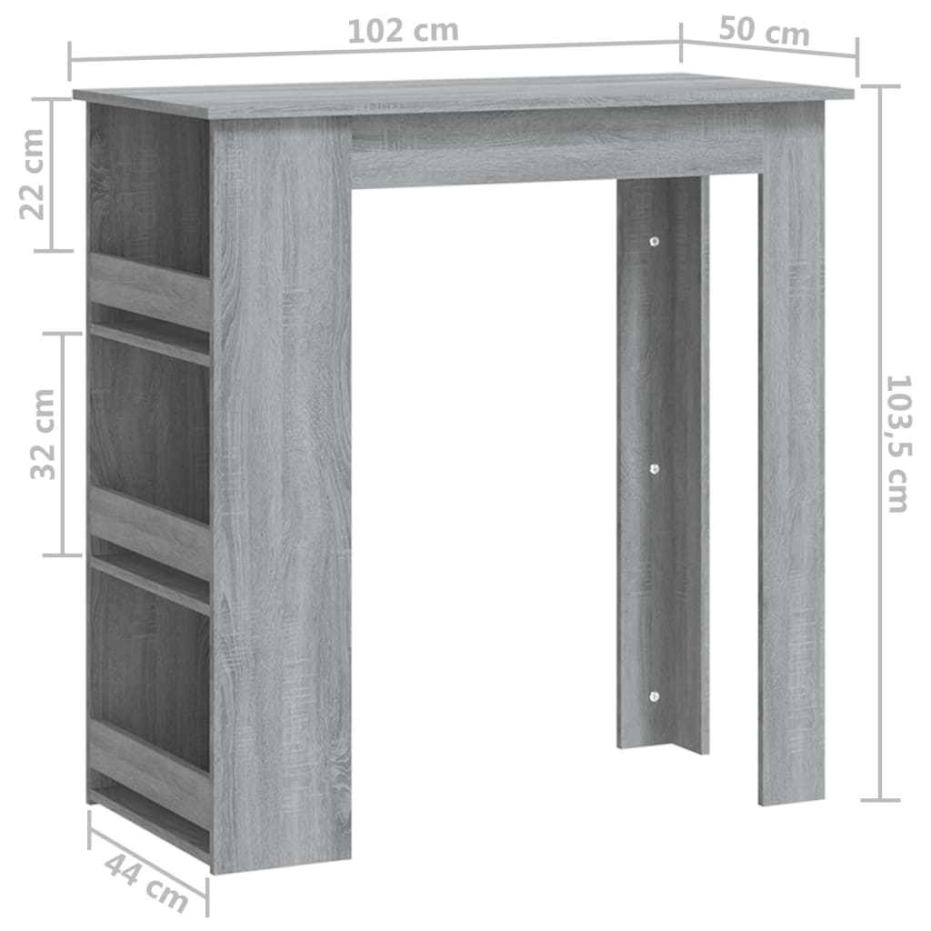 Bartisch mit Regal Grau Sonoma 102x50x103,5cm Holzwerkstoff