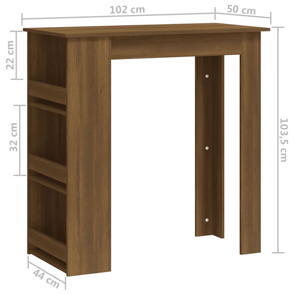 Bartisch mit Regal Braun Eiche 102x50x103,5 cm Holzwerkstoff Stilecasa