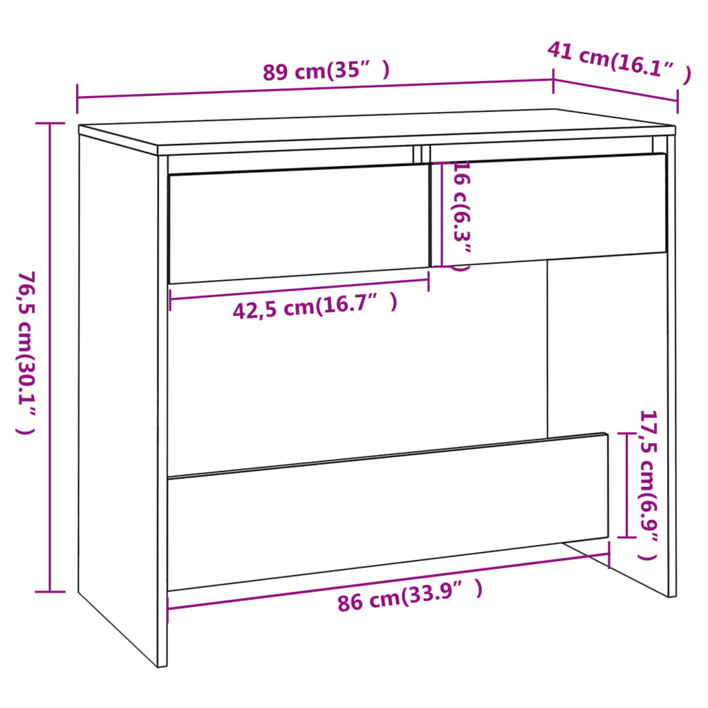 vidaXL Konsolentisch Grau Sonoma 89x41x76,5 cm Holzwerkstoff