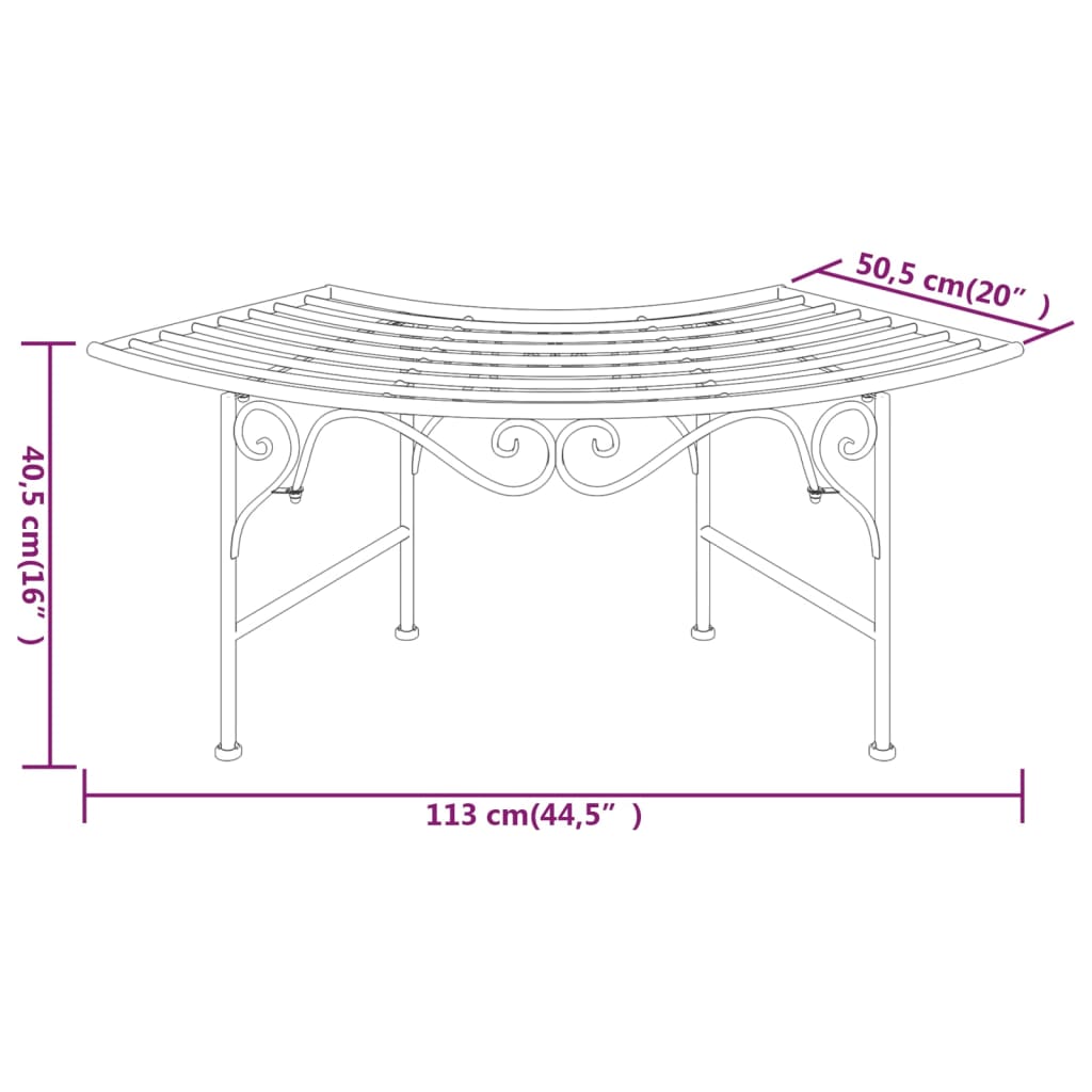 vidaXL Baumbank 113 cm Schwarz Stahl