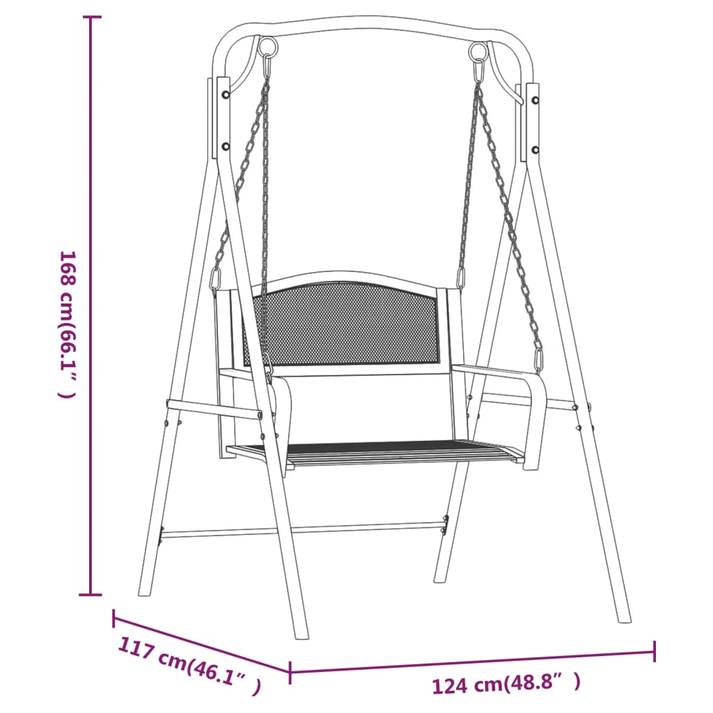 vidaXL Hollywoodschaukel 124 cm Schwarz Stahl