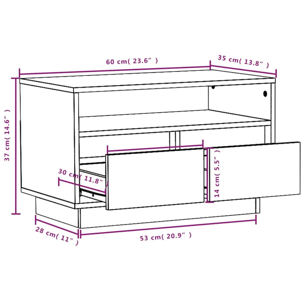 vidaXL TV-Schrank Honigbraun 60x35x37 cm Massivholz Kiefer