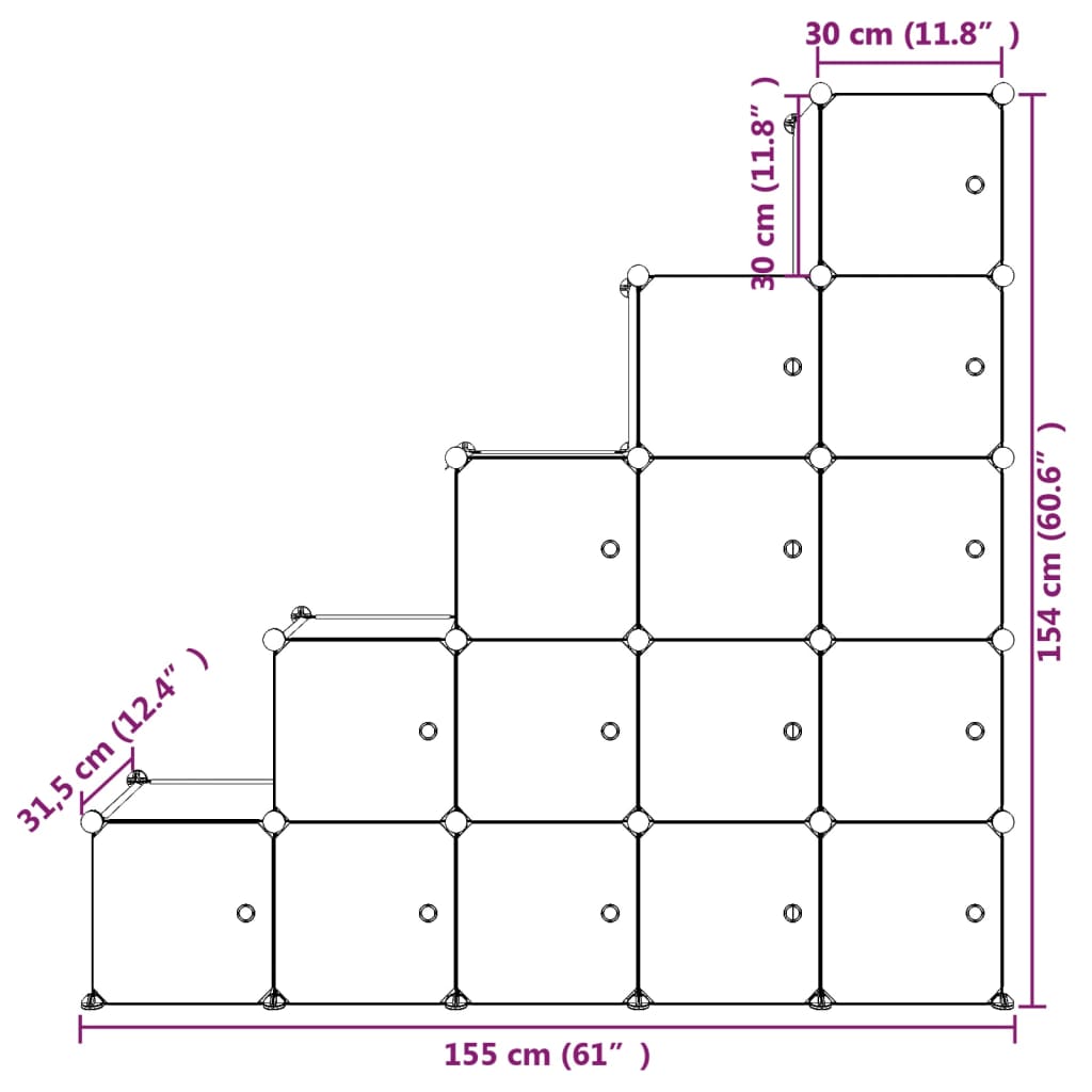 vidaXL Kinderschrank Modular mit 15 Würfeln Weiß PP