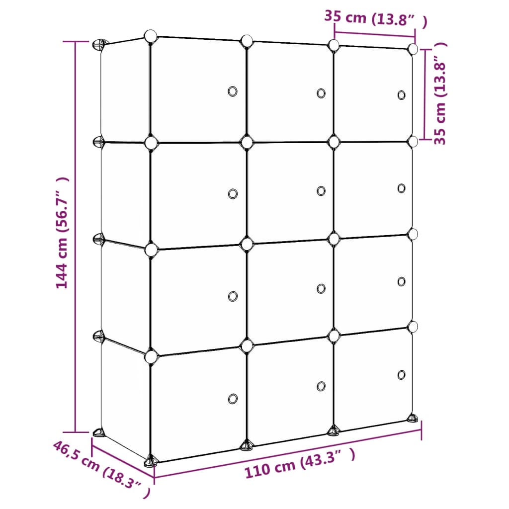 vidaXL Kinderschrank Modular mit 12 Würfeln Blau PP