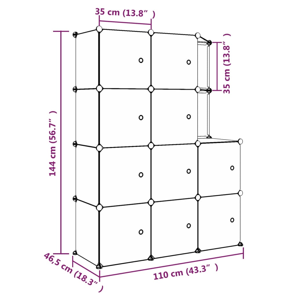 vidaXL Kinderschrank Modular mit 10 Würfeln Schwarz PP