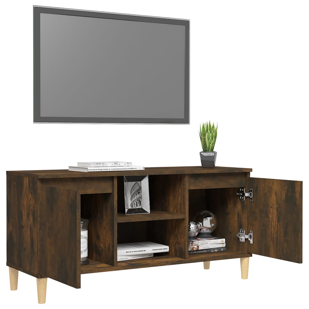 vidaXL TV-Schrank mit Massivholz-Beinen Räuchereiche 103,5x35x50 cm