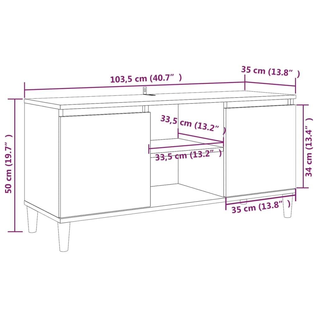 vidaXL TV-Schrank mit Massivholz-Beinen Räuchereiche 103,5x35x50 cm