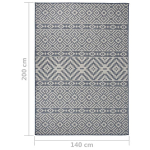 vidaXL Outdoor-Teppich Flachgewebe 140x200 cm Blau Gestreift