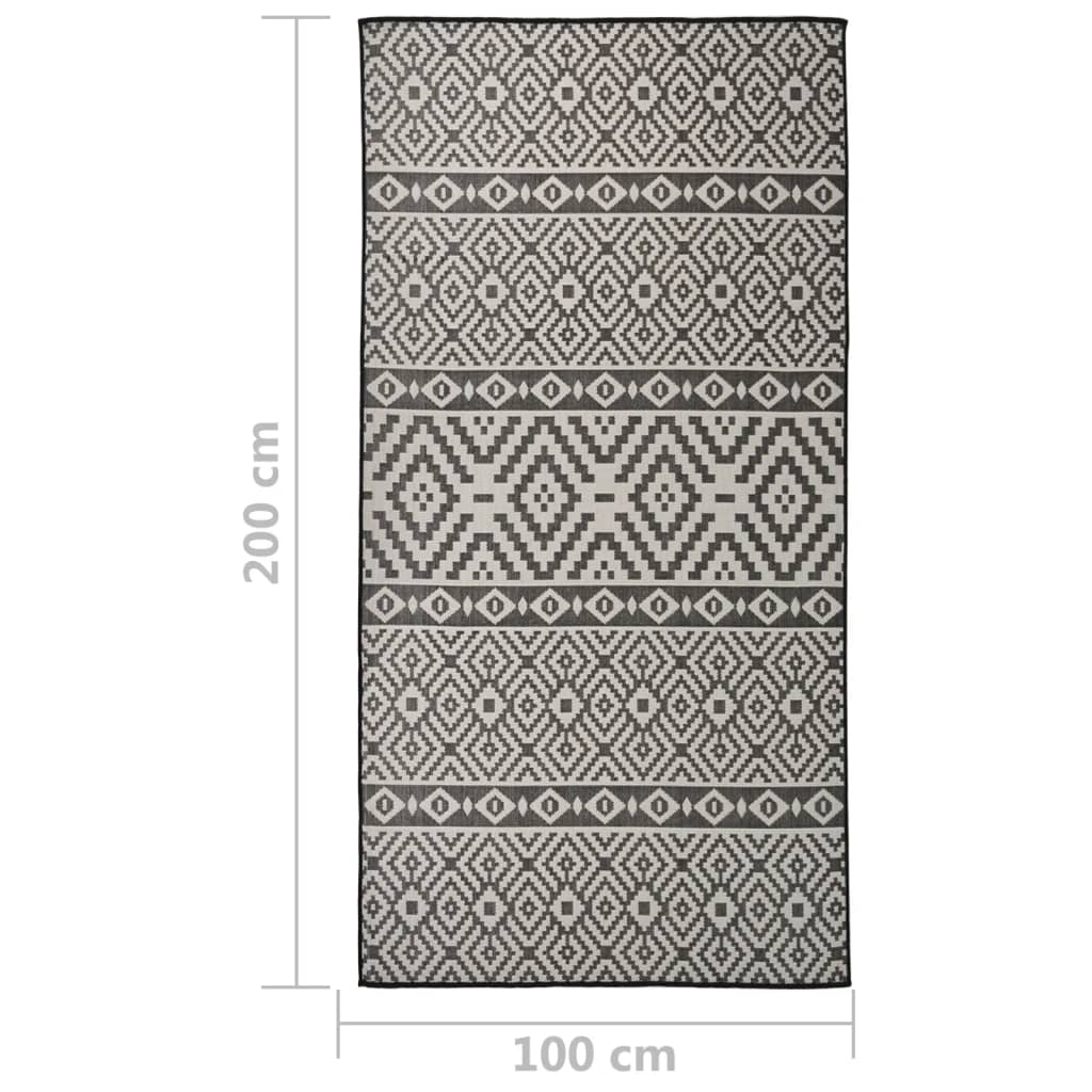 vidaXL Outdoor-Teppich Flachgewebe 100x200 cm Schwarz Gestreift