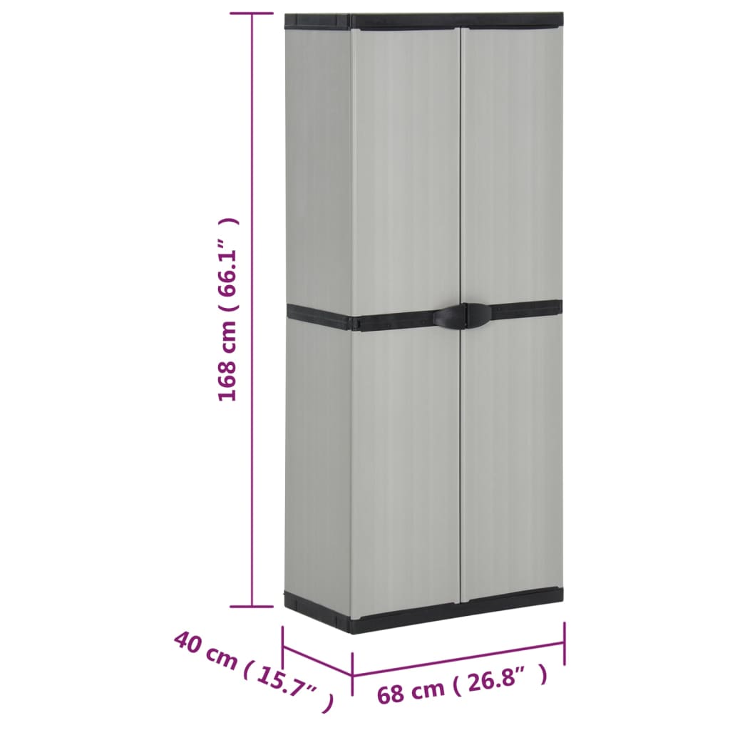 Garten-Lagerschrank mit 3 Böden Grau & Schwarz 68x40x168 cm Stilecasa