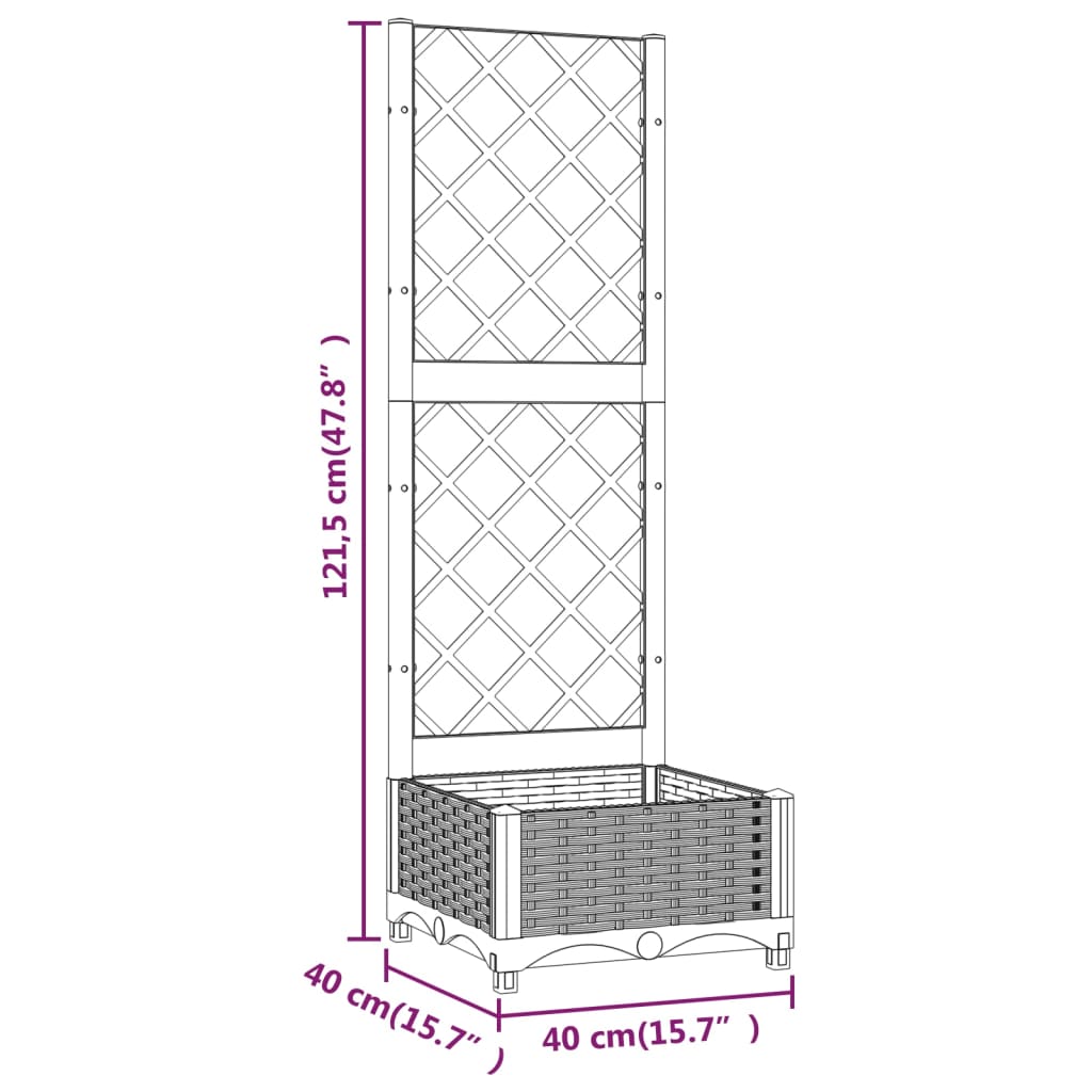 Pflanzkübel mit Rankgitter Dunkelgrau 40x40x121,5 cm PP Stilecasa