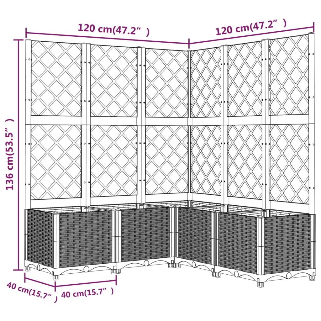 Pflanzkübel mit Rankgitter Dunkelgrau 120x120x136 cm PP