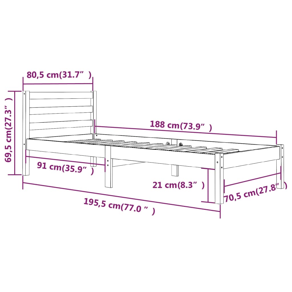 Massivholzbett Kiefer 75x190 cm Stilecasa