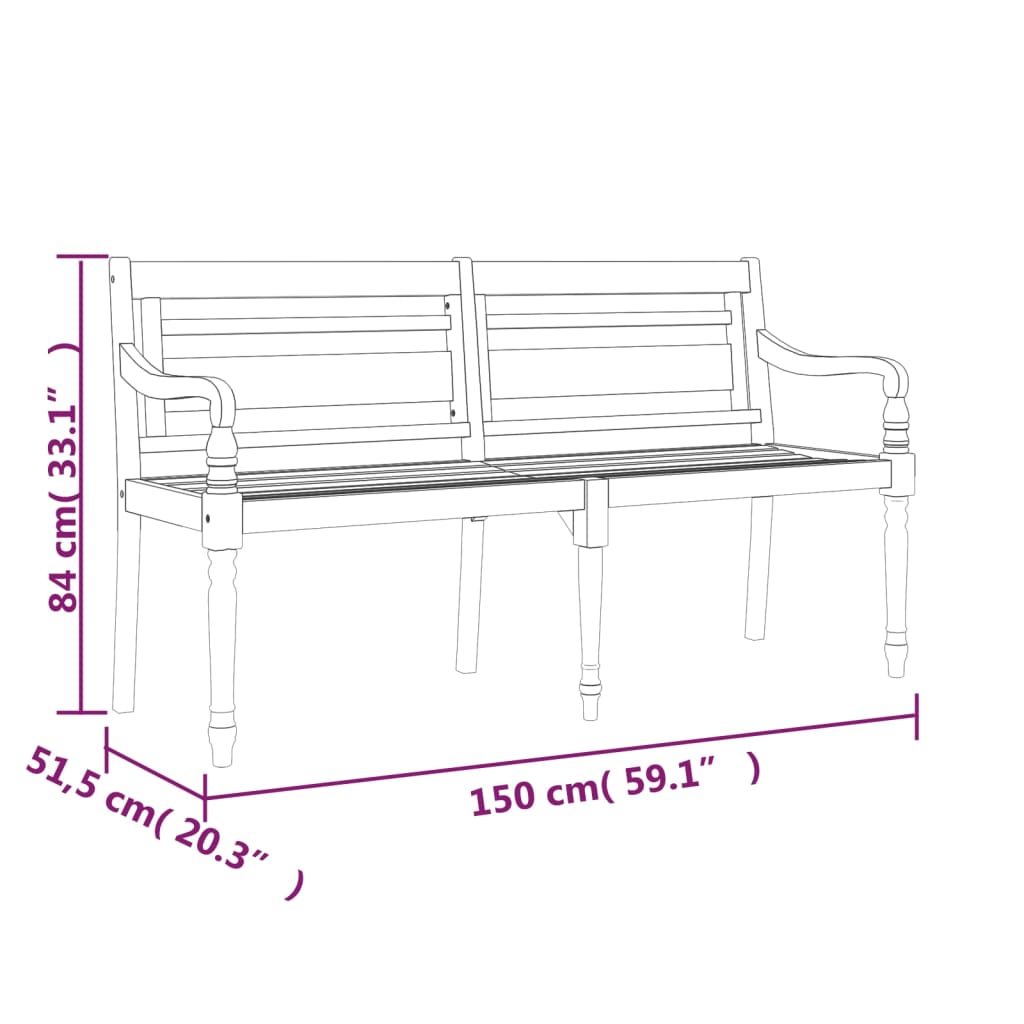 Batavia-Bank mit Grünem Kissen 150 cm Massivholz Teak Stilecasa