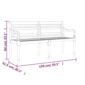 Batavia-Bank mit Grünem Kissen 150 cm Massivholz Teak Stilecasa