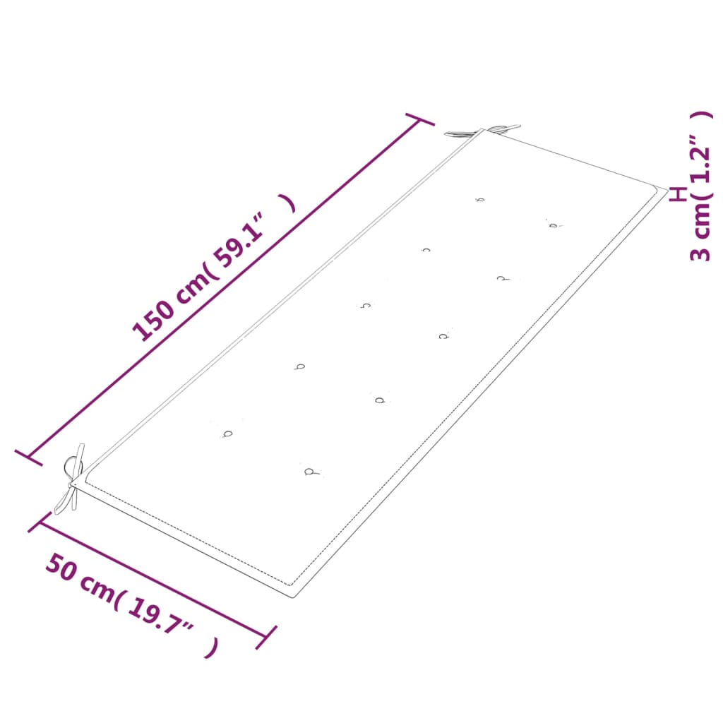 Batavia-Bank mit Grünem Kissen 150 cm Massivholz Teak Stilecasa