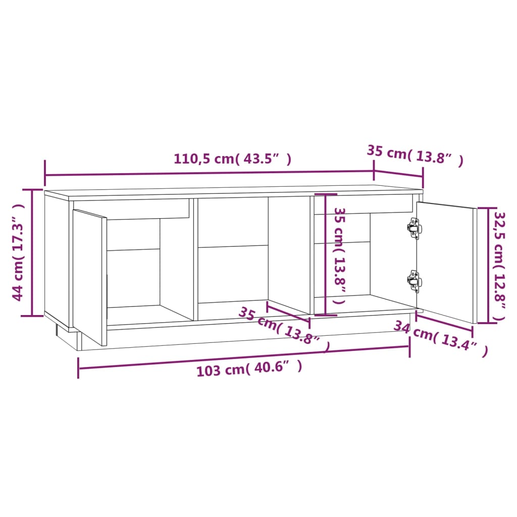 vidaXL TV-Schrank Honigbraun 110,5x35x44 cm Massivholz Kiefer