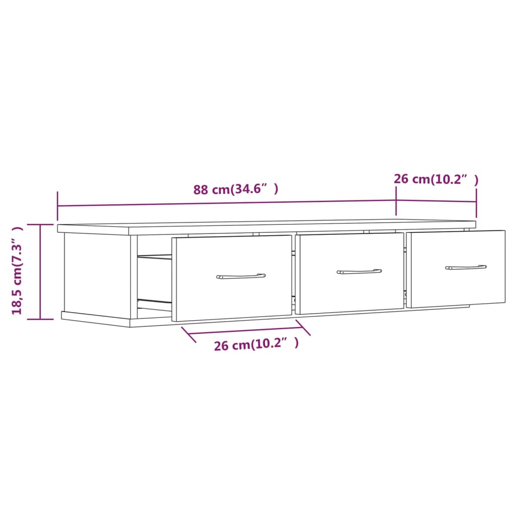 vidaXL Wandschrank Braun Eichen-Optik 88x26x18,5 cm Holzwerkstoff