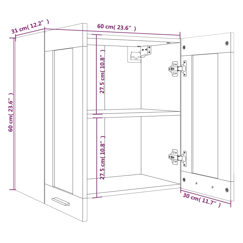 vidaXL Hängeschrank Glas Braun Eichen-Optik 60x31x60 cm Holzwerkstoff