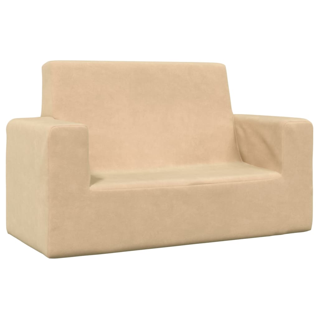 vidaXL Kindersofa 2-Sitzer Creme Weich Plüsch