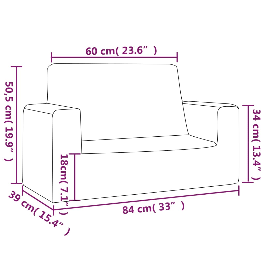 vidaXL Kindersofa 2-Sitzer Creme Weich Plüsch