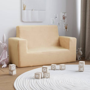 vidaXL Kindersofa 2-Sitzer Creme Weich Plüsch