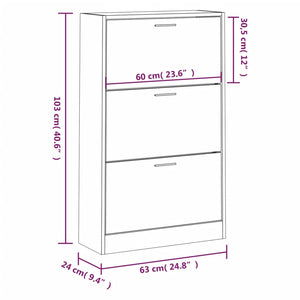 vidaXL Schuhschrank Betongrau 63x24x103 cm Holzwerkstoff