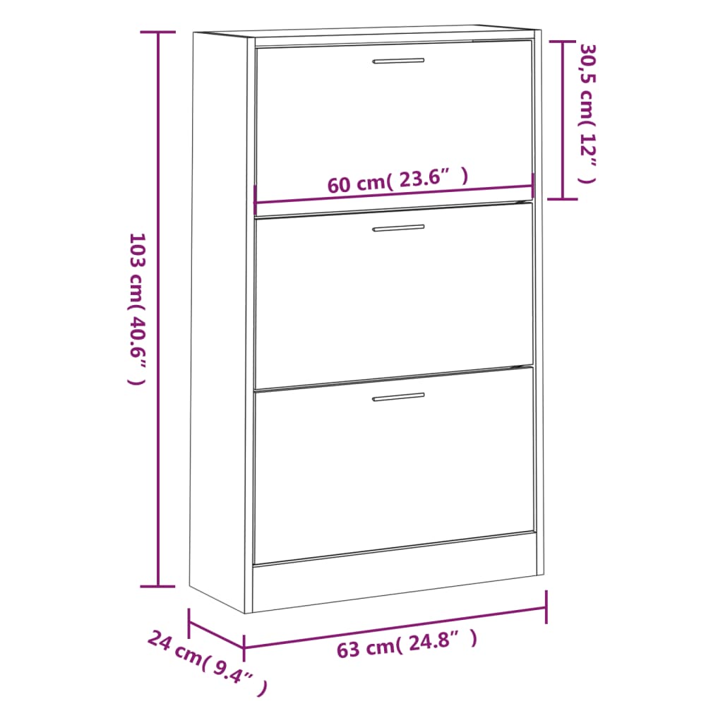 vidaXL Schuhschrank Hochglanz-Weiß 63x24x103 cm Holzwerkstoff