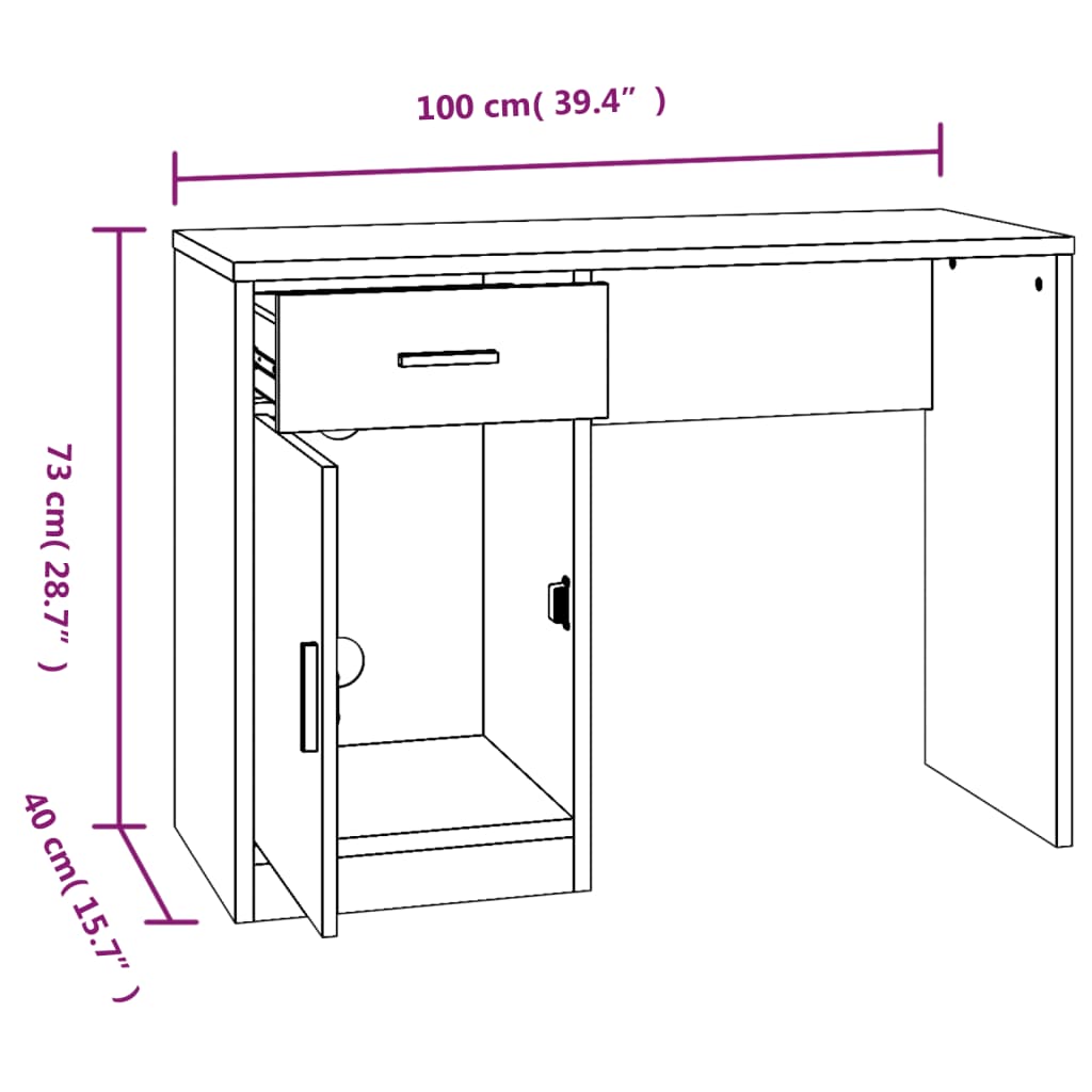 vidaXL Schreibtisch mit Stauraum Schwarz 100x40x73 cm Holzwerkstoff