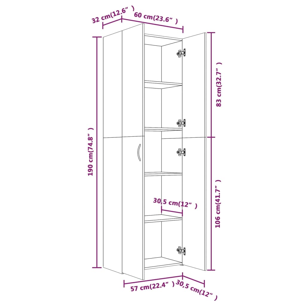 Büroschrank Räuchereiche 60x32x190 cm Holzwerkstoff Stilecasa