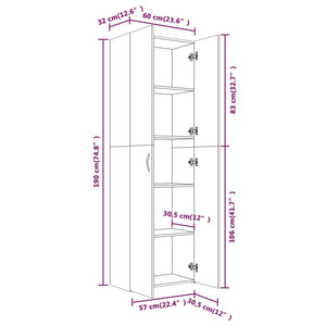 Büroschrank Räuchereiche 60x32x190 cm Holzwerkstoff Stilecasa