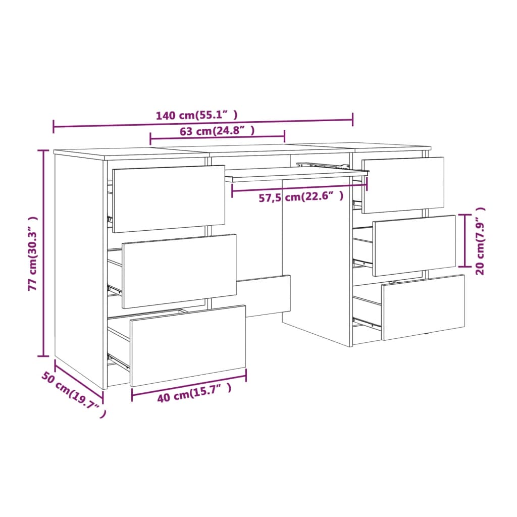 vidaXL Schreibtisch Braun Eichen-Optik 140x50x77 cm Holzwerkstoff