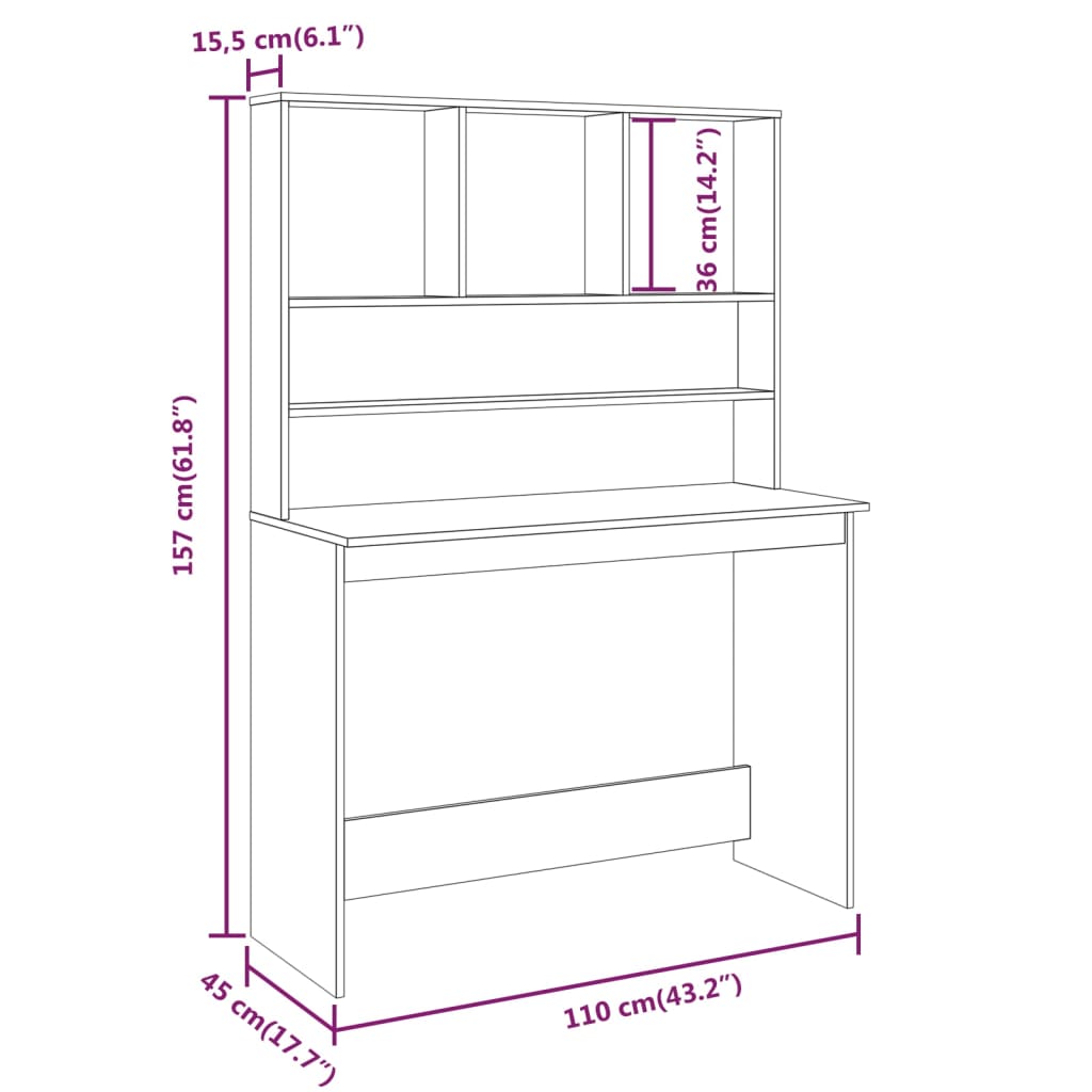 vidaXL Schreibtisch mit Regal Braun Eiche 110x45x157 cm Holzwerkstoff