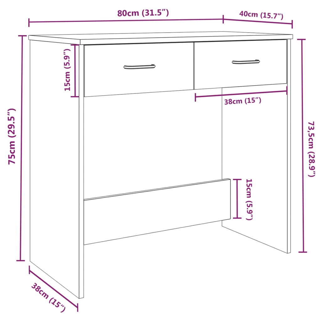 vidaXL Schreibtisch Räuchereiche 80x40x75 cm Holzwerkstoff