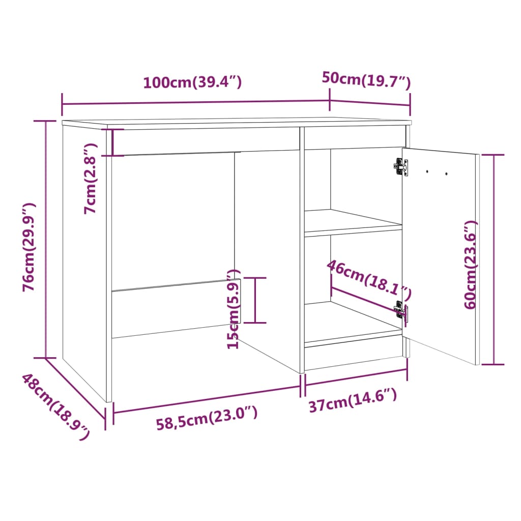 vidaXL Schreibtisch Räuchereiche 100x50x76 cm Holzwerkstoff