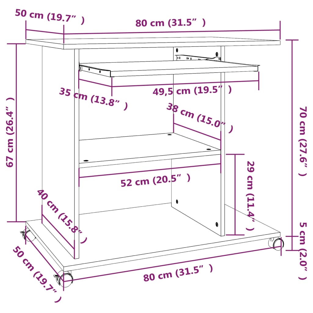 vidaXL Schreibtisch Grau Sonoma 80x50x75 cm Holzwerkstoff