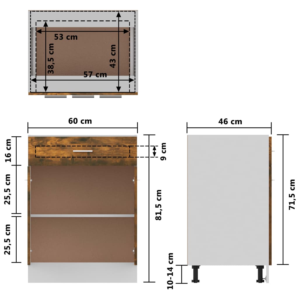 vidaXL Unterschrank mit Schublade Räuchereiche 60x46x81,5 cm